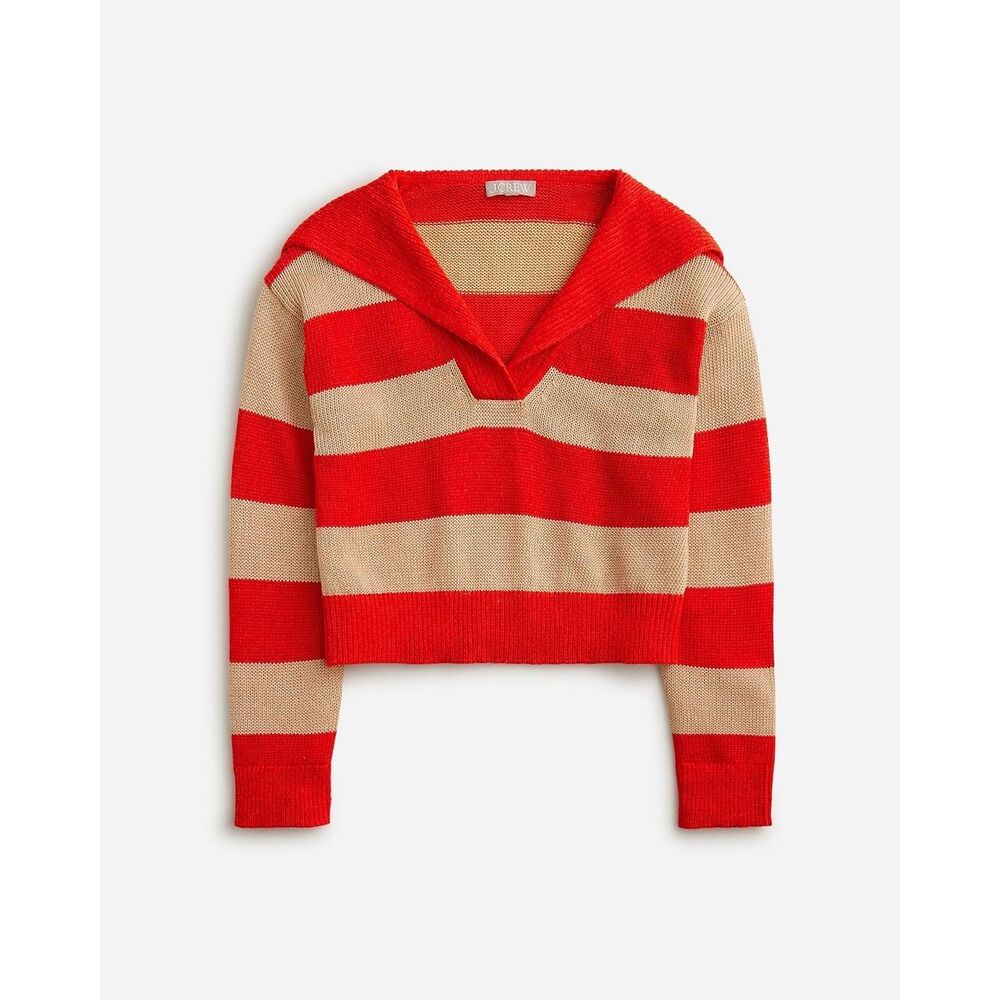 J.Crew Sailor Collar Pullover Sweater in Stripe Red/Tan Size XL